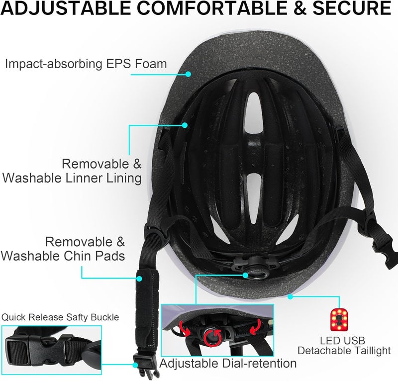 DKONI Bike Helmet Adult Urban:Bicycle Helmet for Men Women with USB Charge Detachable Taillight Helmets for Commuter Cycling Scooters - Image 5